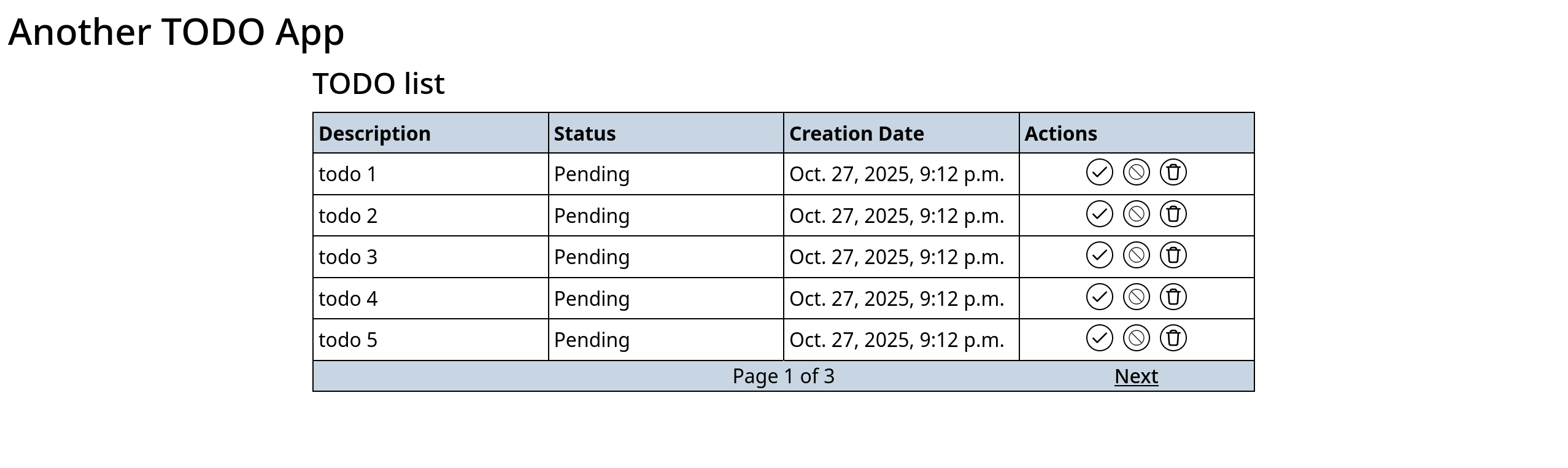 Screenshot of the TODO app